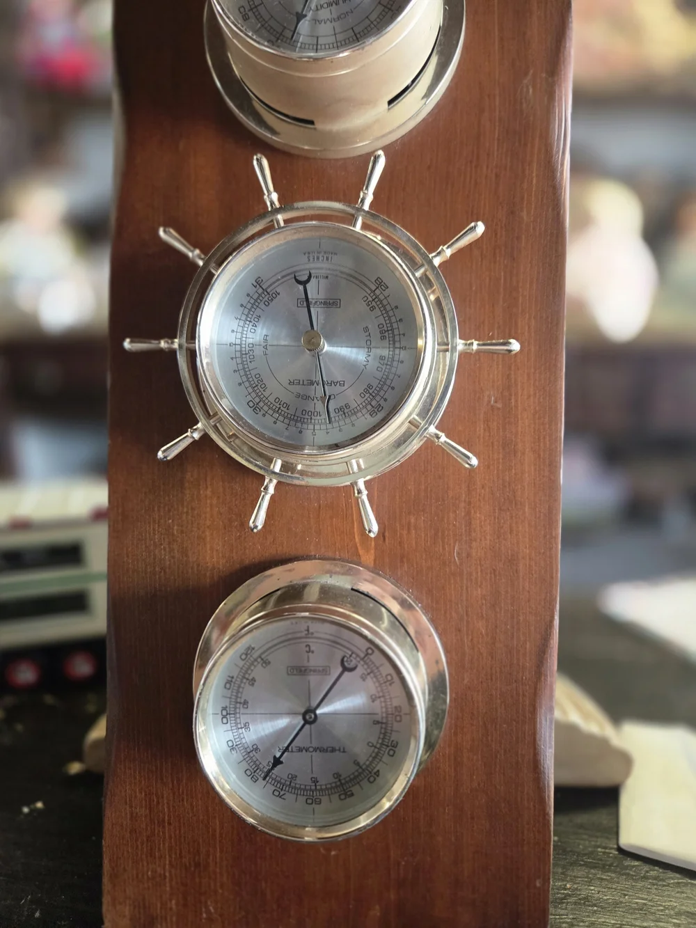 SPRINGFIELD Nautical Triple Instrument WEATHER STATION Brown Wood